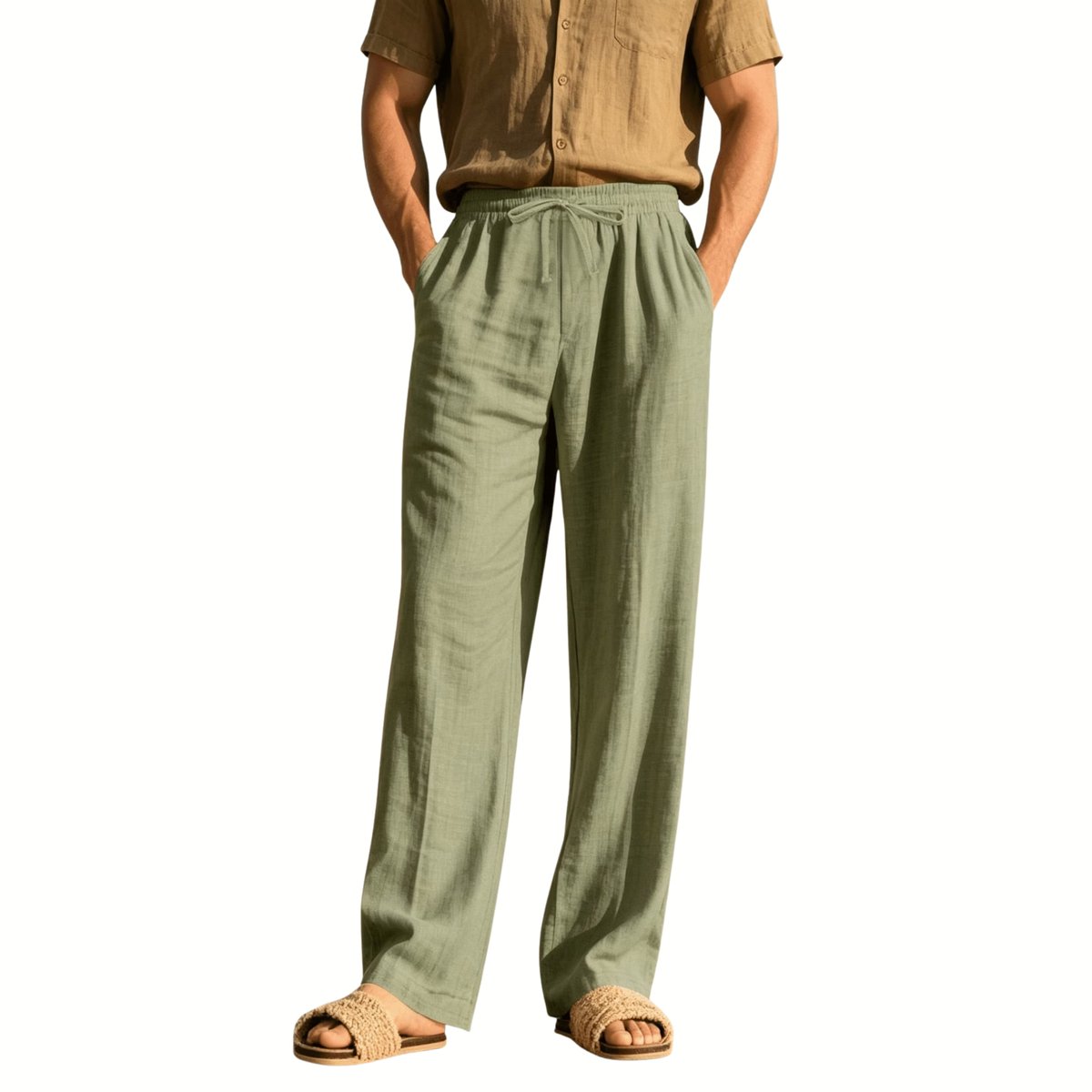 Currero Linnen Broek Heren - Zomerbroek - Volwassenen - Lange Broek - Pantalon - Strandbroek - Zomer - Ibiza Stijl - Varengroen M