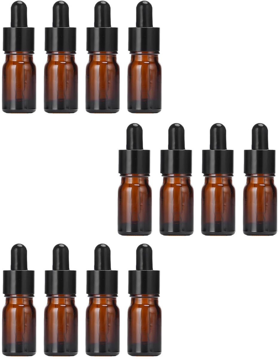 Dailygoods- Etherische Olie Fles 5 ml - Druppelflesje met Pipet - Bernstein Glas - 12 Stuks - UV-bescherming - Ideaal voor Aromatherapie - Druppelfles