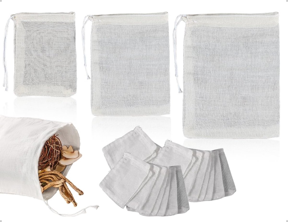 Dailygoods- Kruidenzakjes 30 stuks - Herbruikbare Katoenen Zakjes - Maten 6x8/8x10/10x12 cm - Trekkoord - Duurzaam - Ideaal Keukengereedschap - Theezakjes