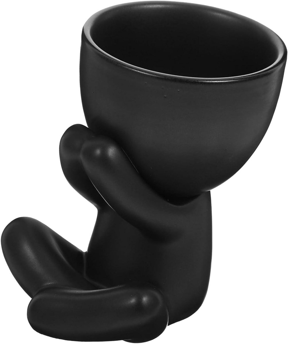 Keramische Bloempot - Abstracte Pot - Planten Decoratie - Uniek Mensvormig - 10x9x7 cm - Zwart