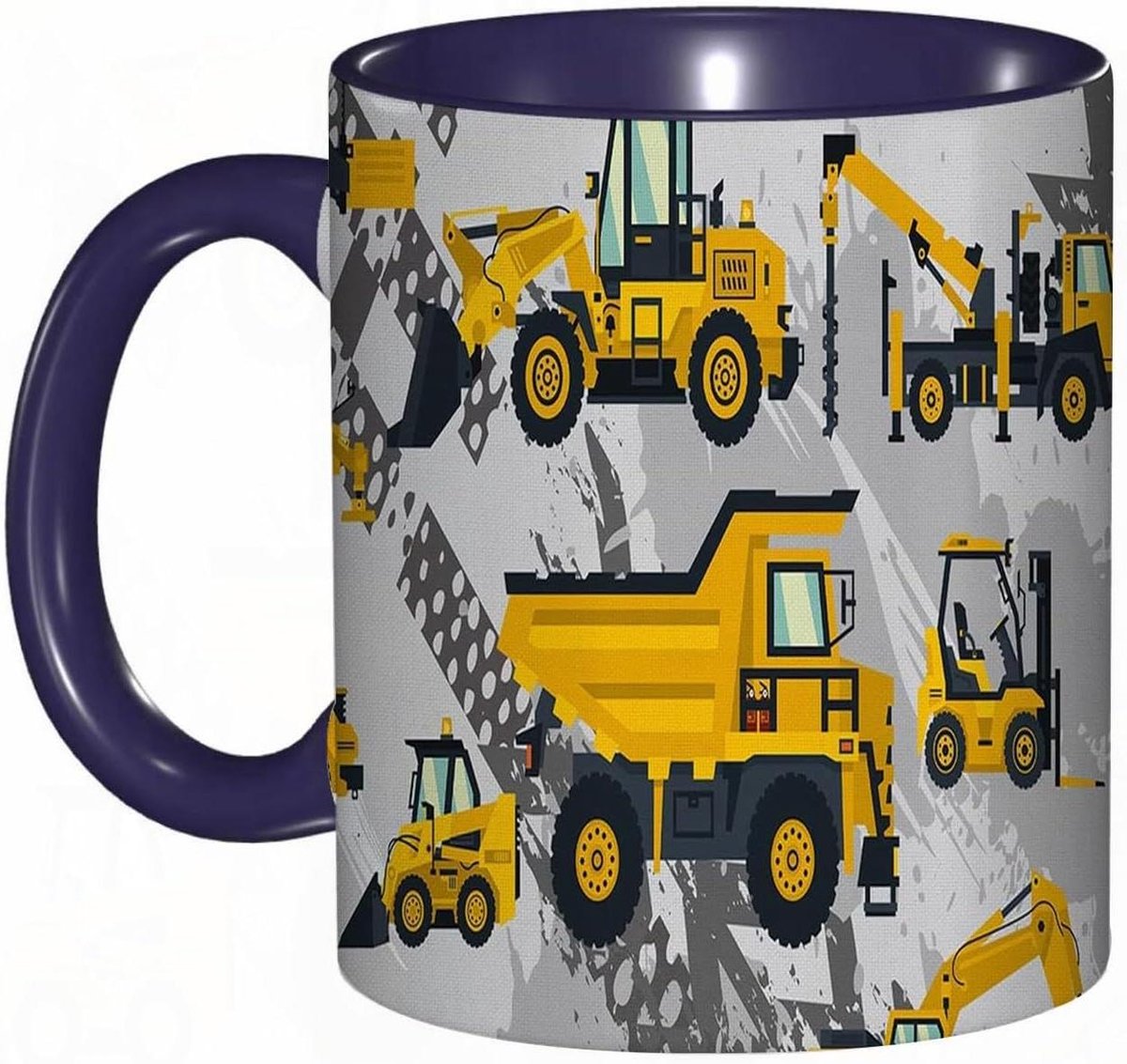 Koffiemok Graafmachine - Theekop Cartoon - Koffie Drinken - Graafmachine Print - 315 ml - Geel Grijs