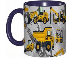 Koffiemok Graafmachine - Theekop Cartoon - Koffie Drinken - Graafmachine Print - 315 ml - Geel Grijs