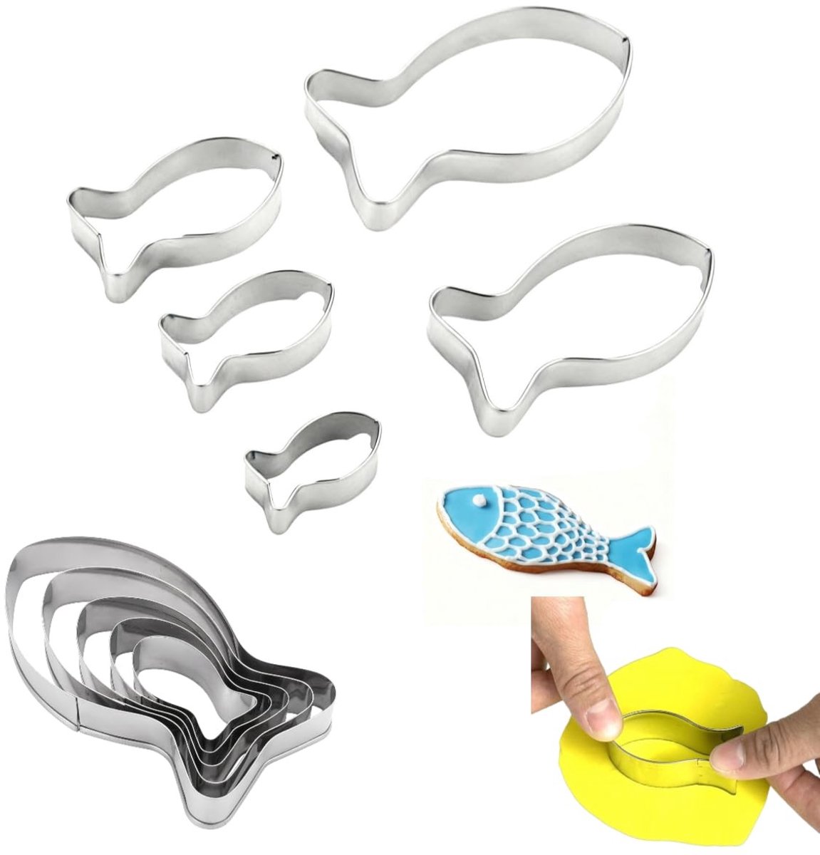 Dailygoods- Koekjessnijder set - 5 eenheden - Roestvrij staal - Duurzaam - Visvorm - Verschillende maten (10,5/8,7/6,7/5,2/4,0 cm) - Koekjesvorm