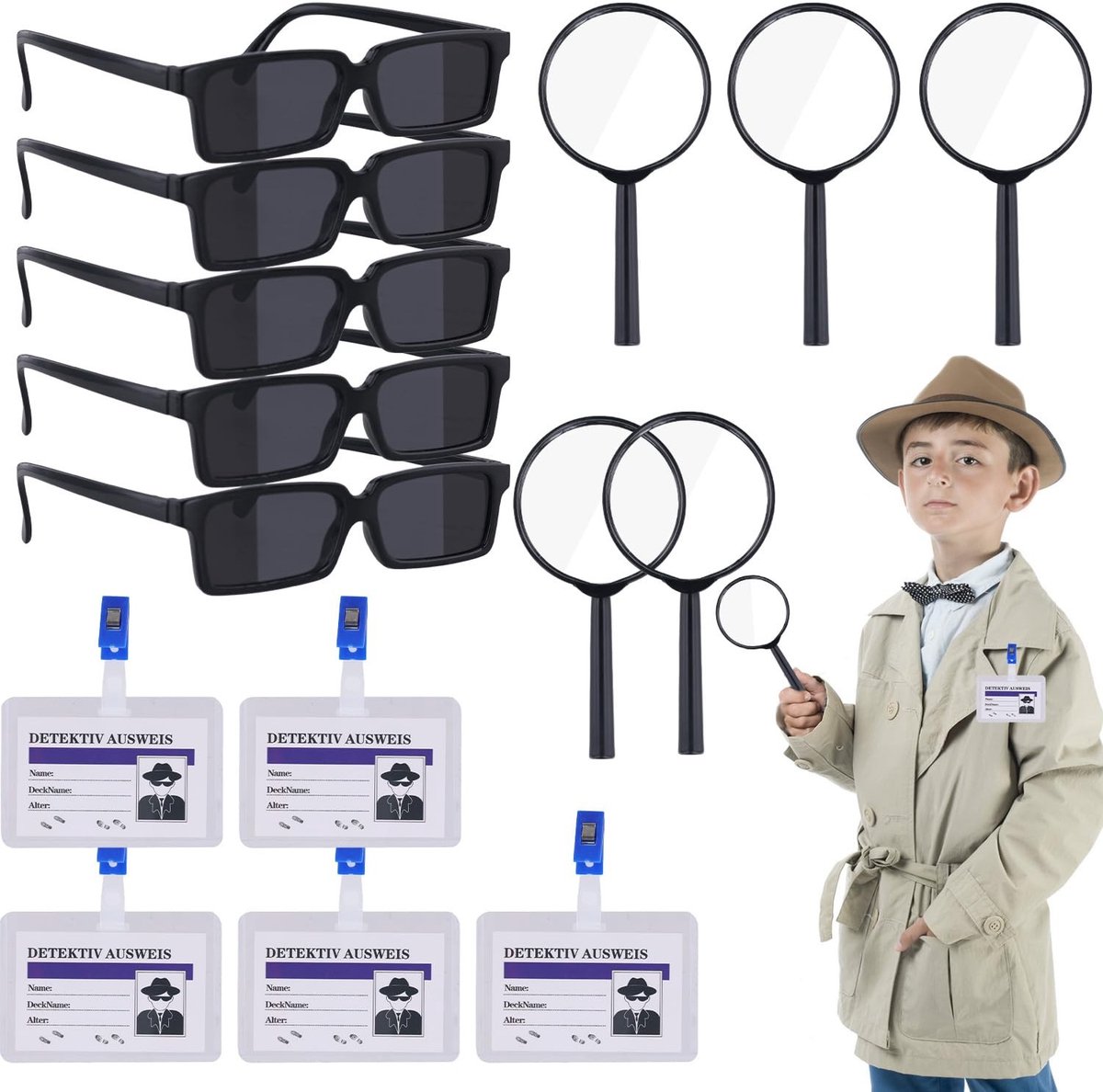 Dailygoods- Detective Spelletjes 15 Stuks - Detective Kit - Vergrootglas - Bril - Badge - Plastic Speelgoed
