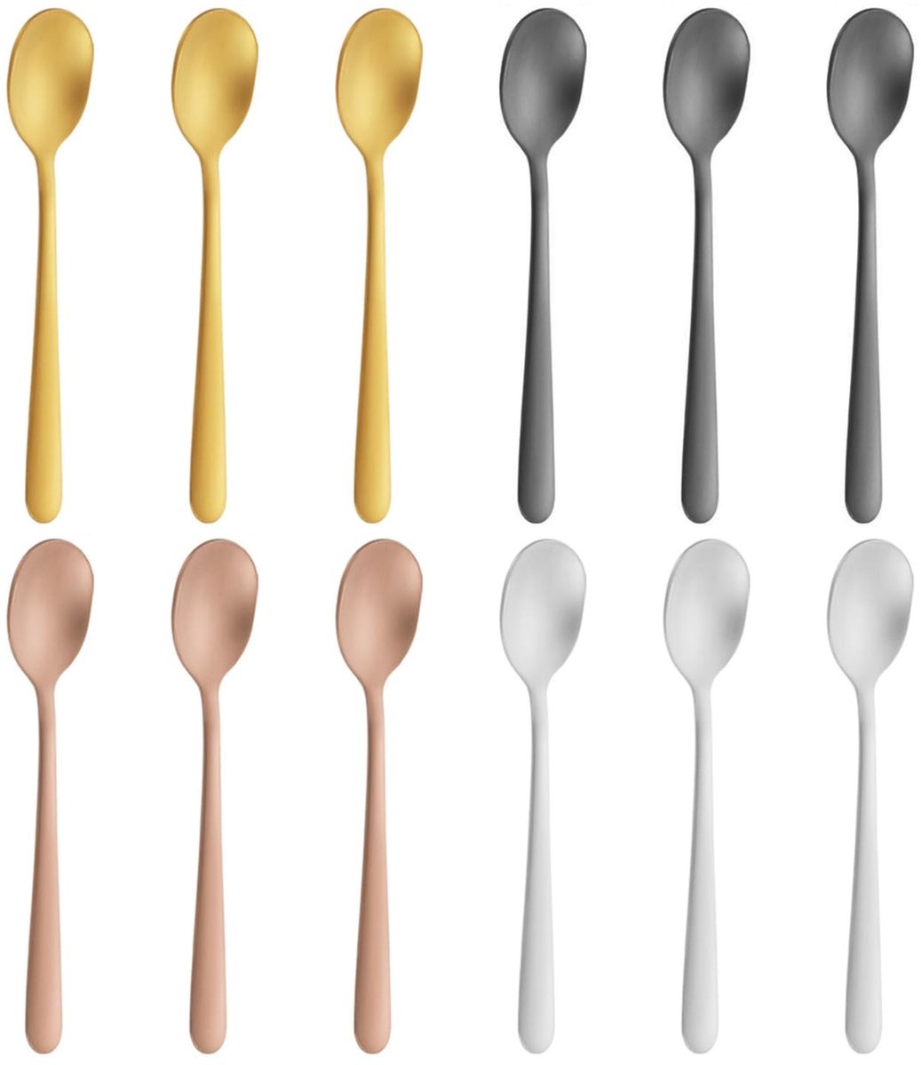Dailygoods- Mini-lepels 12 stuks - Roestvrij Staal - Mat Gouden Lepels - Koffielepels - Theelepels - Geschikt voor dagelijks gebruik