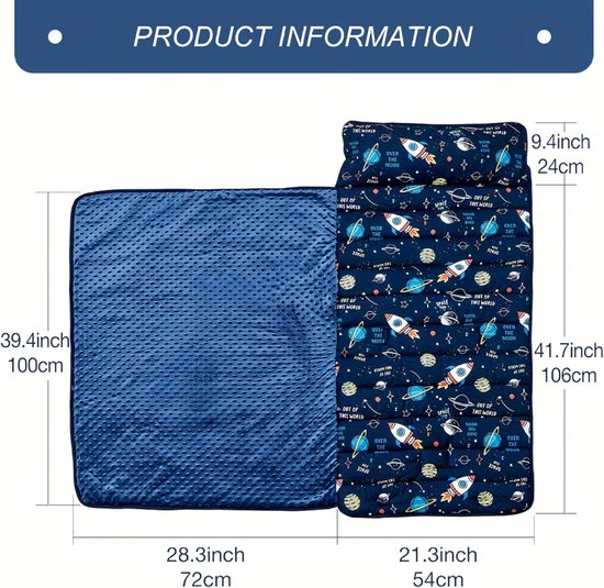 Peuter slaapmat - Kind dutjesmat - Comfortabel slapen - Anti-kick ontwerp - 106 x 50 cm - Blauw — afbeelding 5