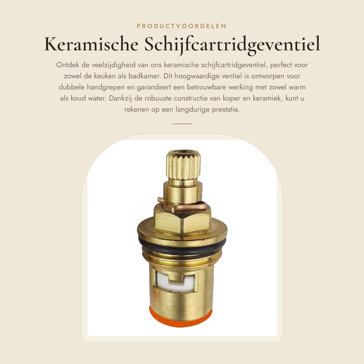 Dailygoods- Schijfcartridgeventiel 20 Tanden - Keramisch/Koper - Vervangend Kraanventiel - Geschikt voor Keuken/Badkamer - Rood/Blauw Rubber - Voor Warm/Koud Water