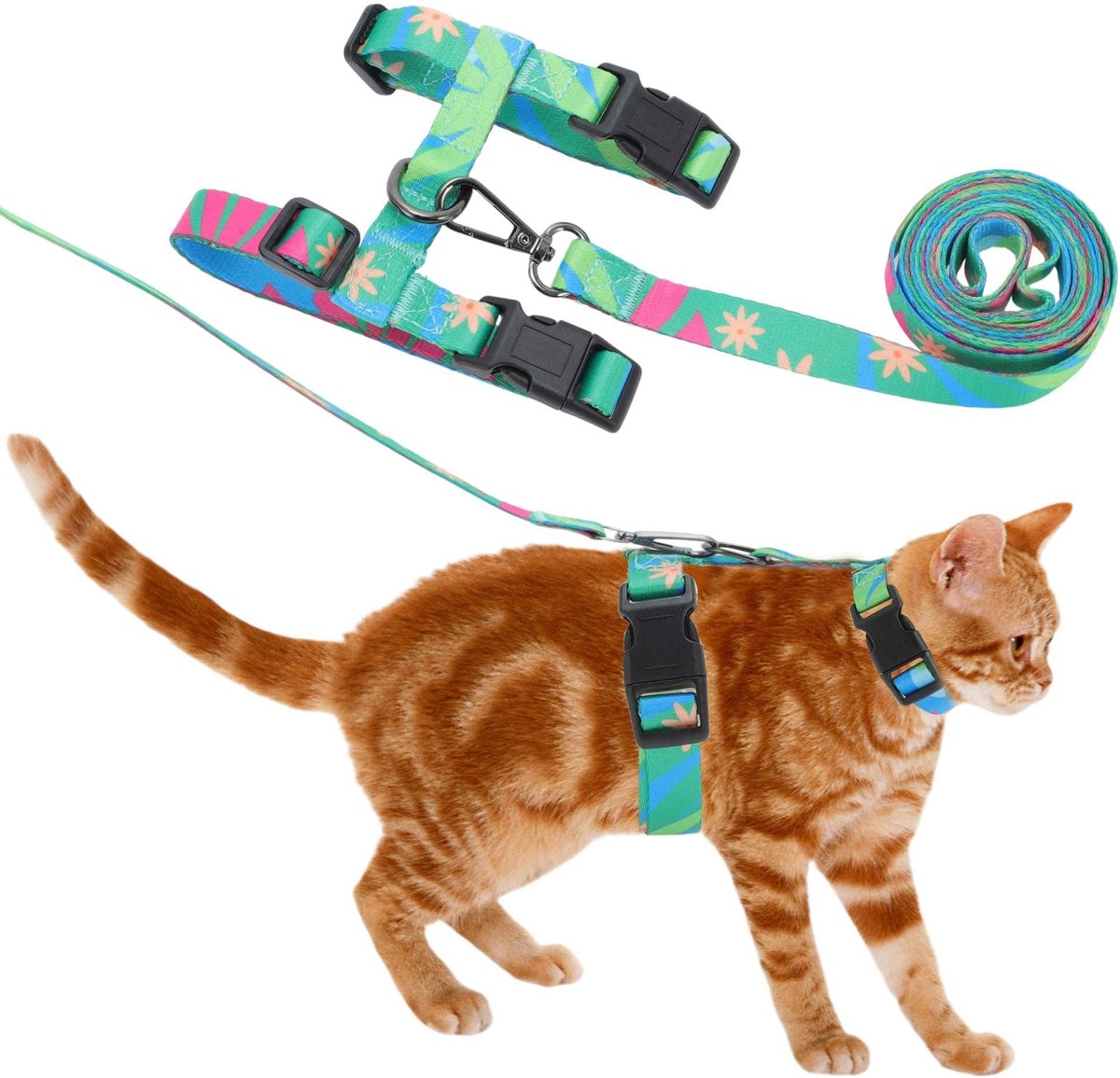 Dailygoods- Kat Tuigje Ontsnappingsbestendig - Lijn Set - Lichtgewicht - Verstelbaar - Zacht Nylon - Comfortabel voor Katten - Kat Harnas