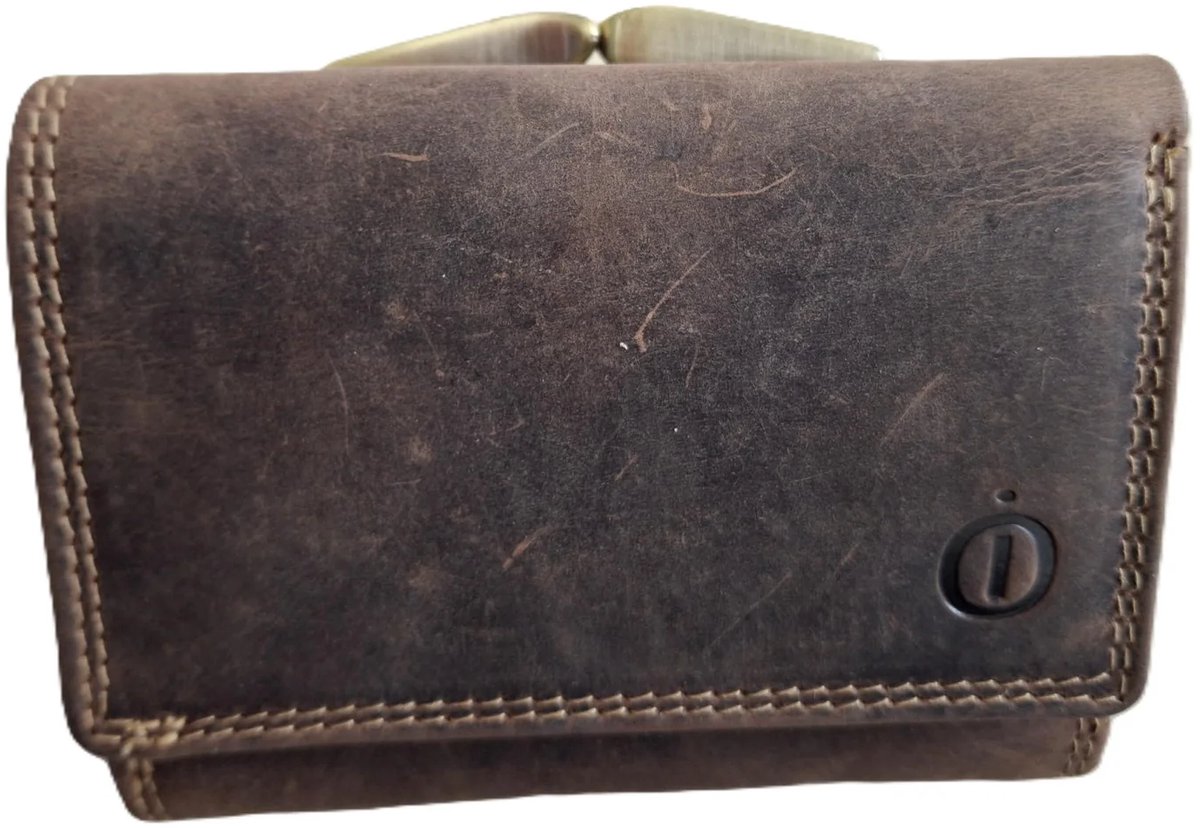 OI Hunter bruine lederen knipportemonnee medium voor veel pasjes / dames portemonnee met beugelsluiting / dames Trifold beurs met kleingeldvak met beugelsluiting / RFID SAFE / Hunter bruin / 158H
