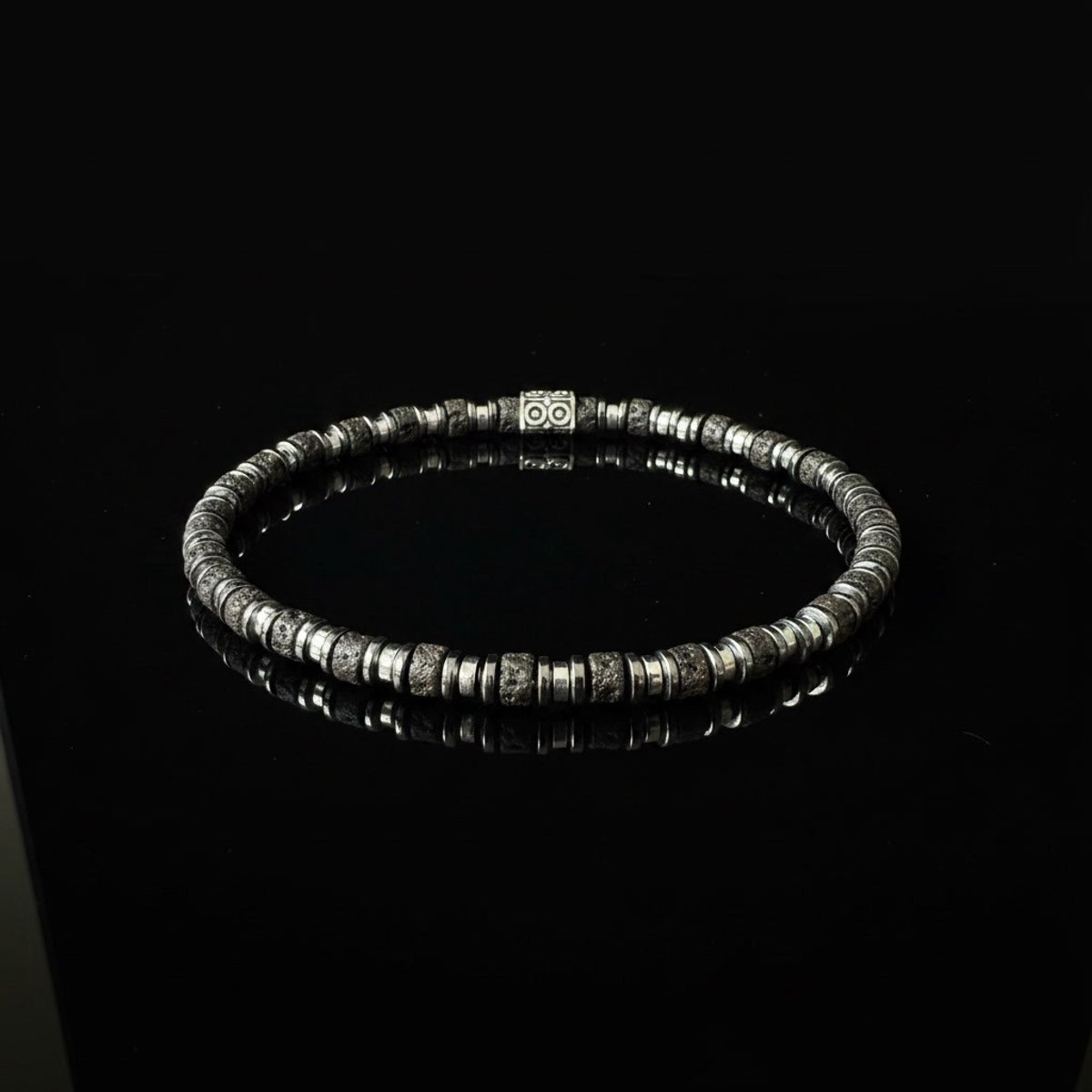Dames Armband – Lavasteen & 925 Sterling Zilver – 21 cm – Natuursteen Kralenarmband Zwart – Cadeau voor Moederdag
