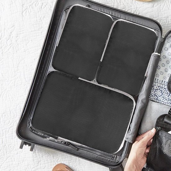 Reis Organizers - Pak Cubes - Bagage Opslag - Vacuüm Compressie - 4 Delig - Zwart — afbeelding 3