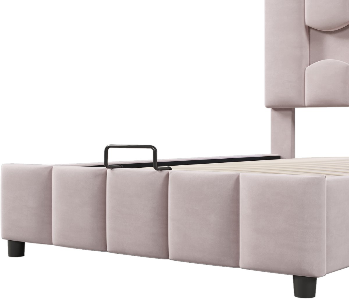 COVREO Bed 90x200 cm roze stof en MDF, met LED en opbergruimte