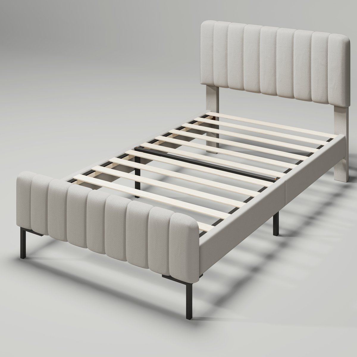 COVREO Bedframe 90x200 cm grijs-beige, verstelbaar hoofdeinde, zonder matras