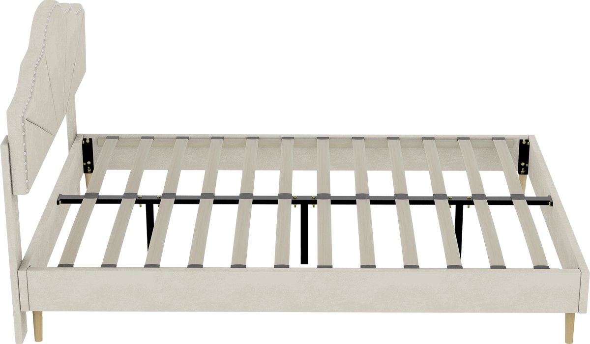 COVREO Bedframe 140x200 cm beige met zacht hoofdbord zonder matras