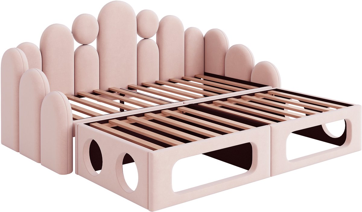 COVREO Slaapbank 180 x 200 cm, roze, stof, met lattenbodem en huisdierbed