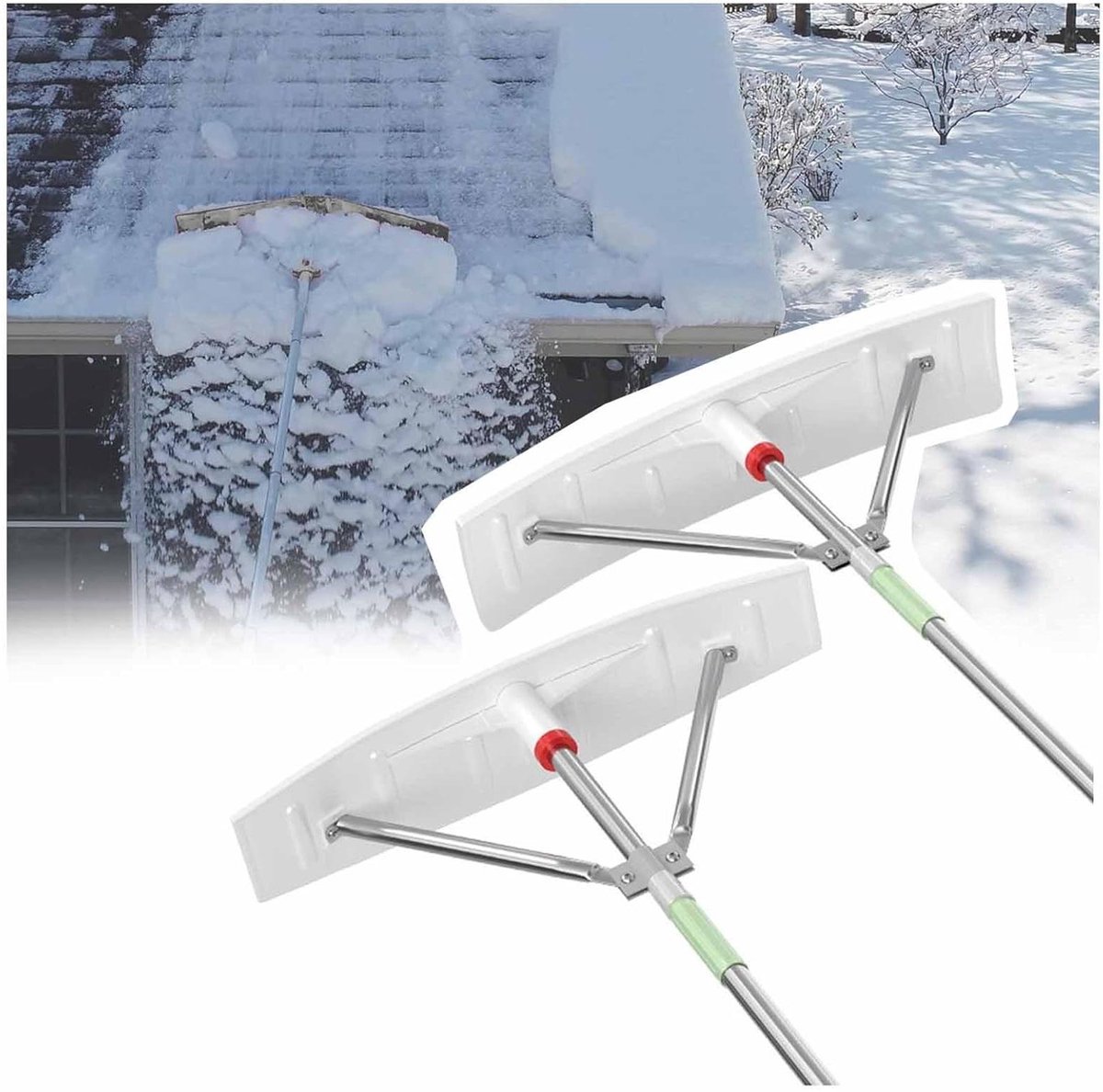 Uitschuifbare Daksneeuwhark - Telescopische Sneeuwschraper - Dak Reinigen - Verstelbaar Bereik - Tot 6 meter - Zilver