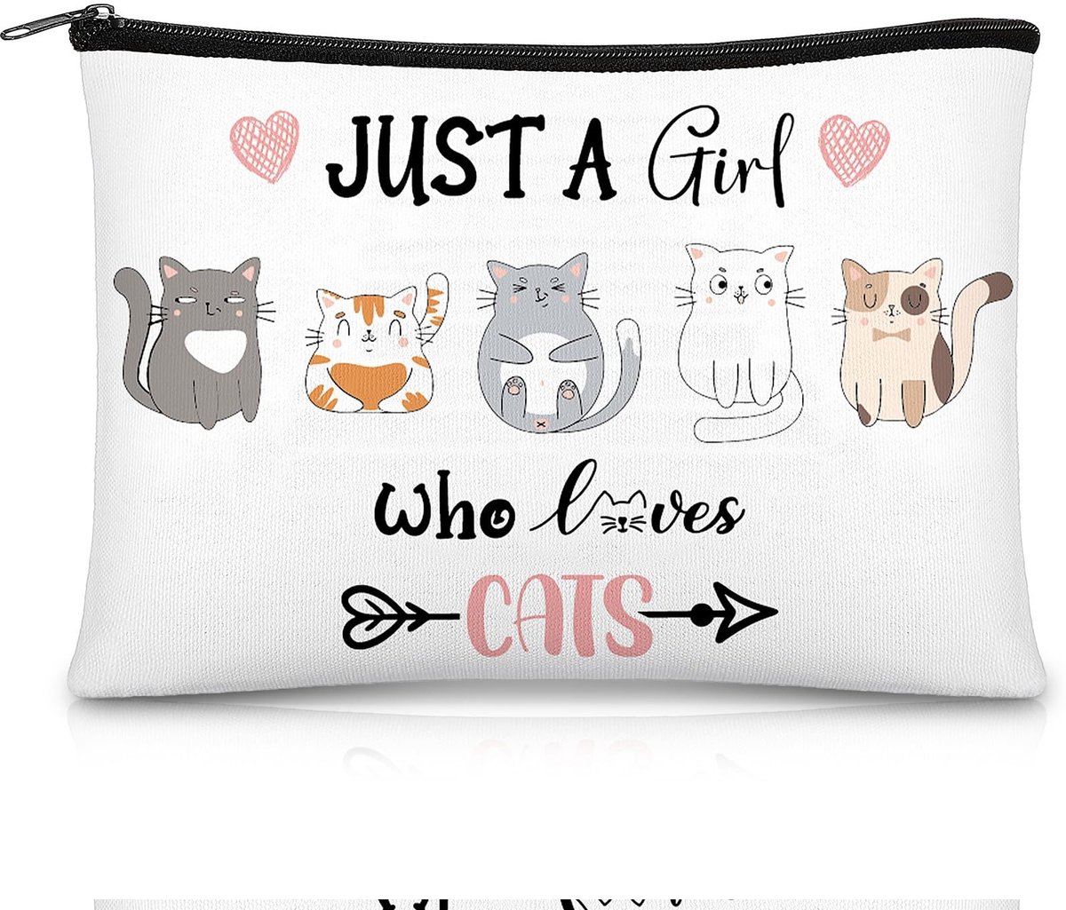 Dailygoods- Make-uptas schattig kattenpatroon - Toilettas dames - Make-up tas met ritssluiting - Cadeau voor meisjes - Ideaal voor cosmetica - Praktische toilettas