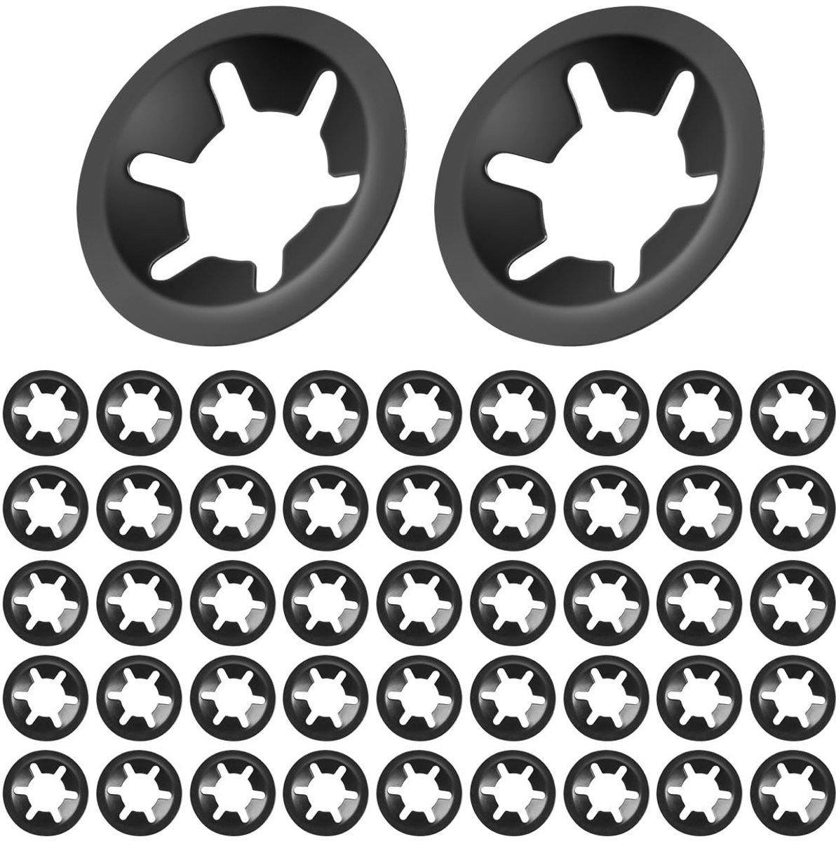 Dailygoods- Sluitringen 50 stuks - Binnentand/stervergrendelingsringen - 65Mn verenstaal - Zwartoxide coating - Corrosiebestendig - Perfect voor bevestigingselementen - Bevestigingsringen