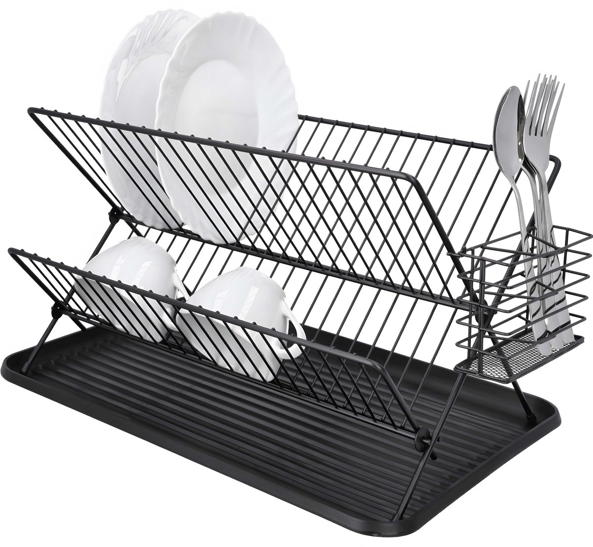 Dailygoods- Afdruiprek opvouwbaar - 2 droogniveaus - Bestekhouder - Duurzaam materiaal - Waterbestendig - Langdurig gebruik - Droogrek