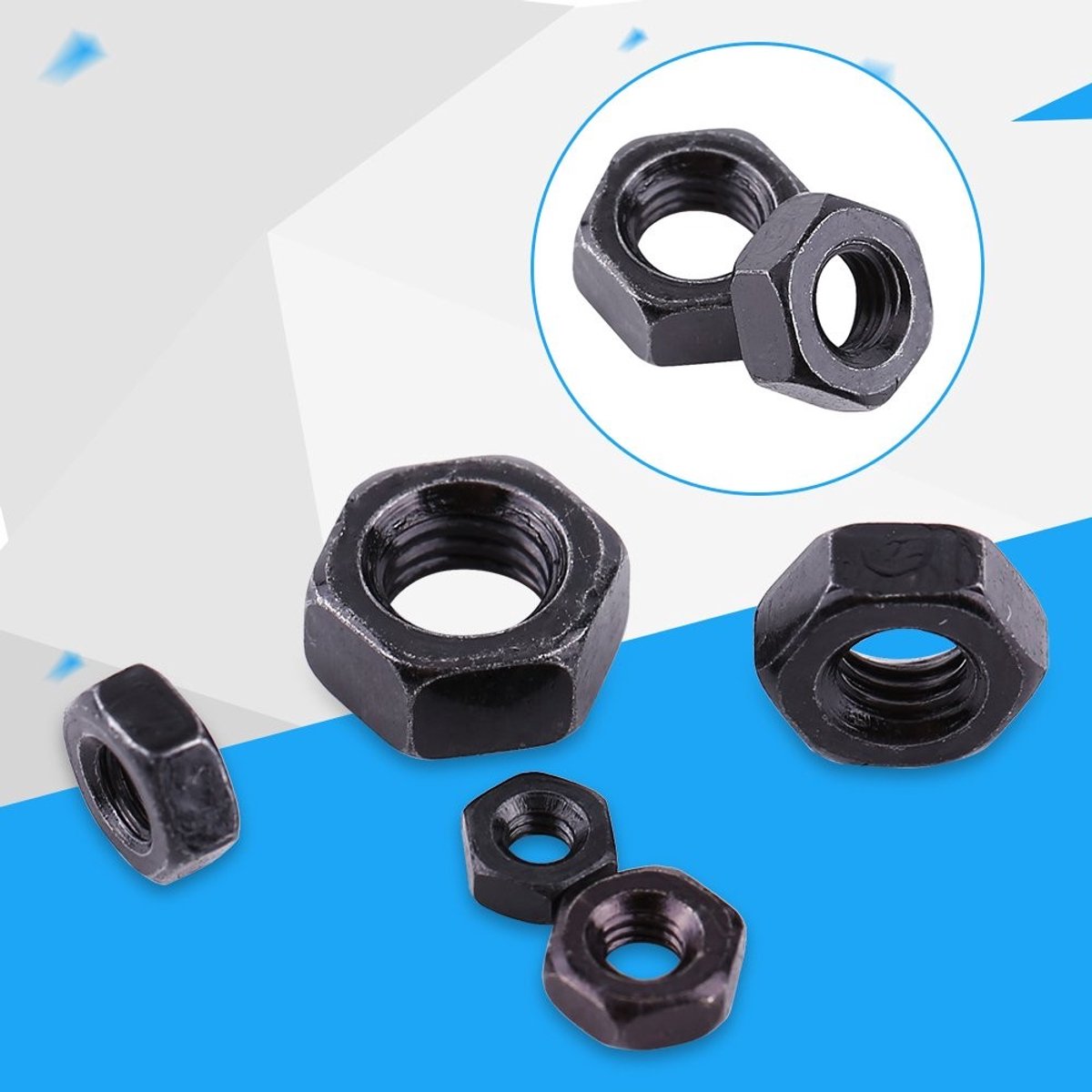 Dailygoods- Zeskantmoeren 100 stuks - Zwart/zink - Koolstofstaal - M2-M5 - Bevestigingselement - Corrosiebestendig - Moeren