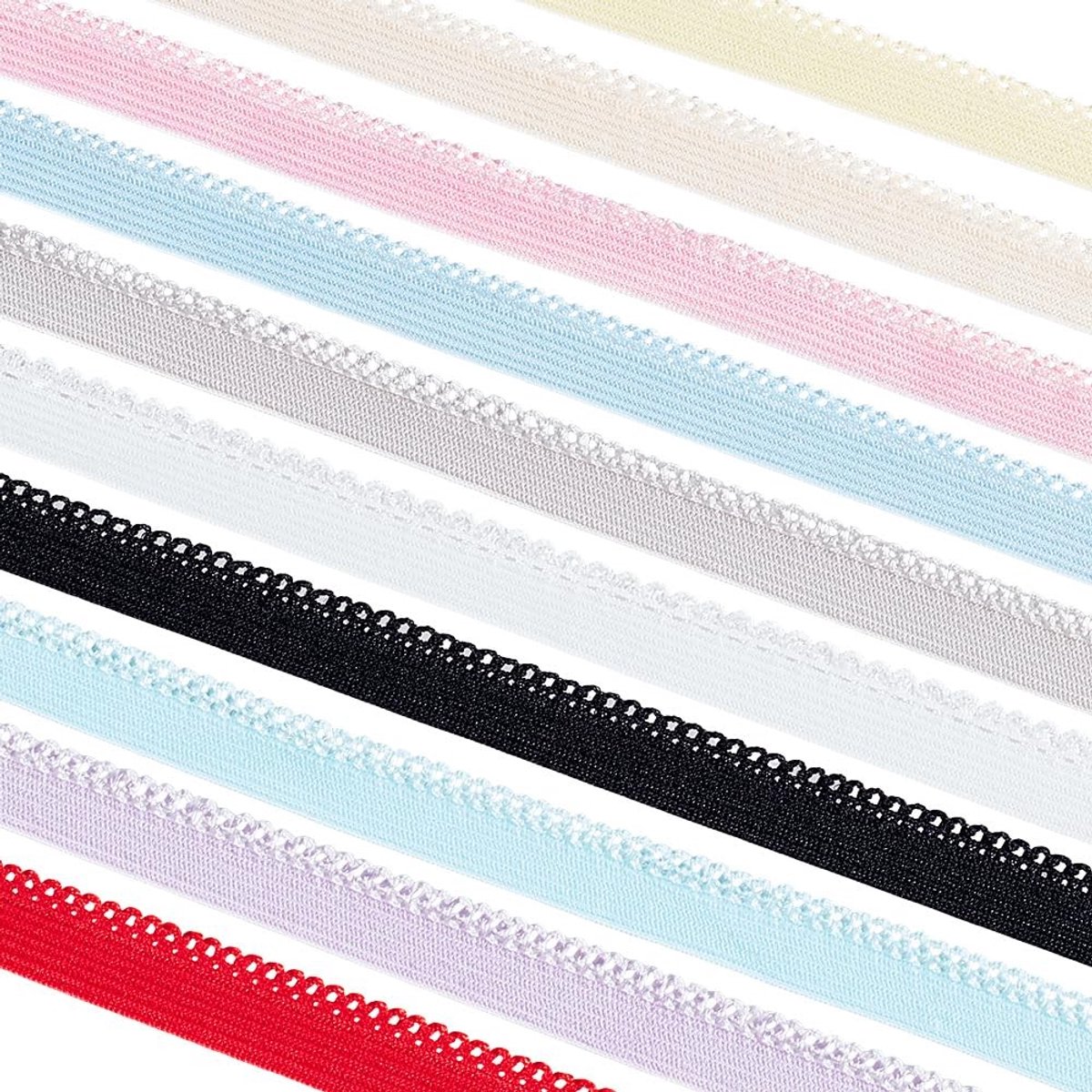 Dailygoods- Elastische Kant - 50 m - 10 kleuren - Rekbare Randband - Kledingaccessoires - DIY Ambachten - 10,5 mm breed - Kantband