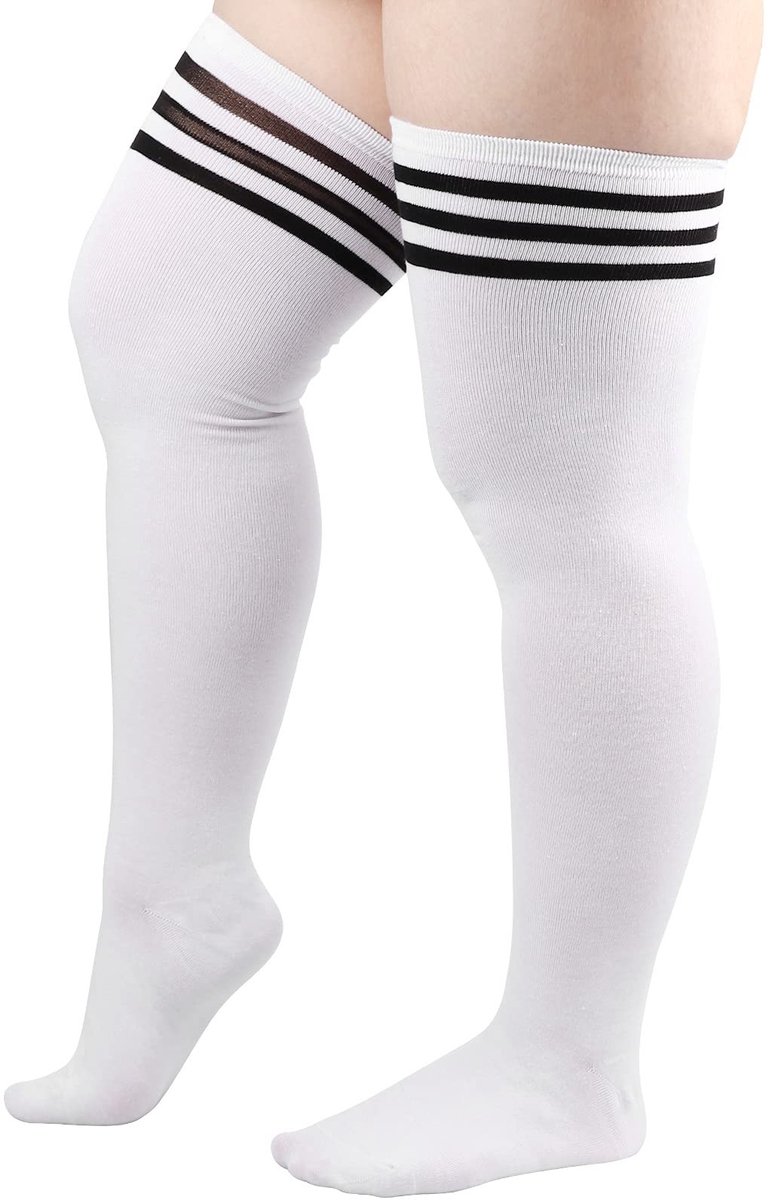 Dailygoods- Dij Hoge Sokken Plus Size - Gestreepte Thigh Highs - Lange Boot Kousen - Comfortabele Beenwarmers - Ademend Nylon - Hoge Stretch Mix - Overknee Sokken