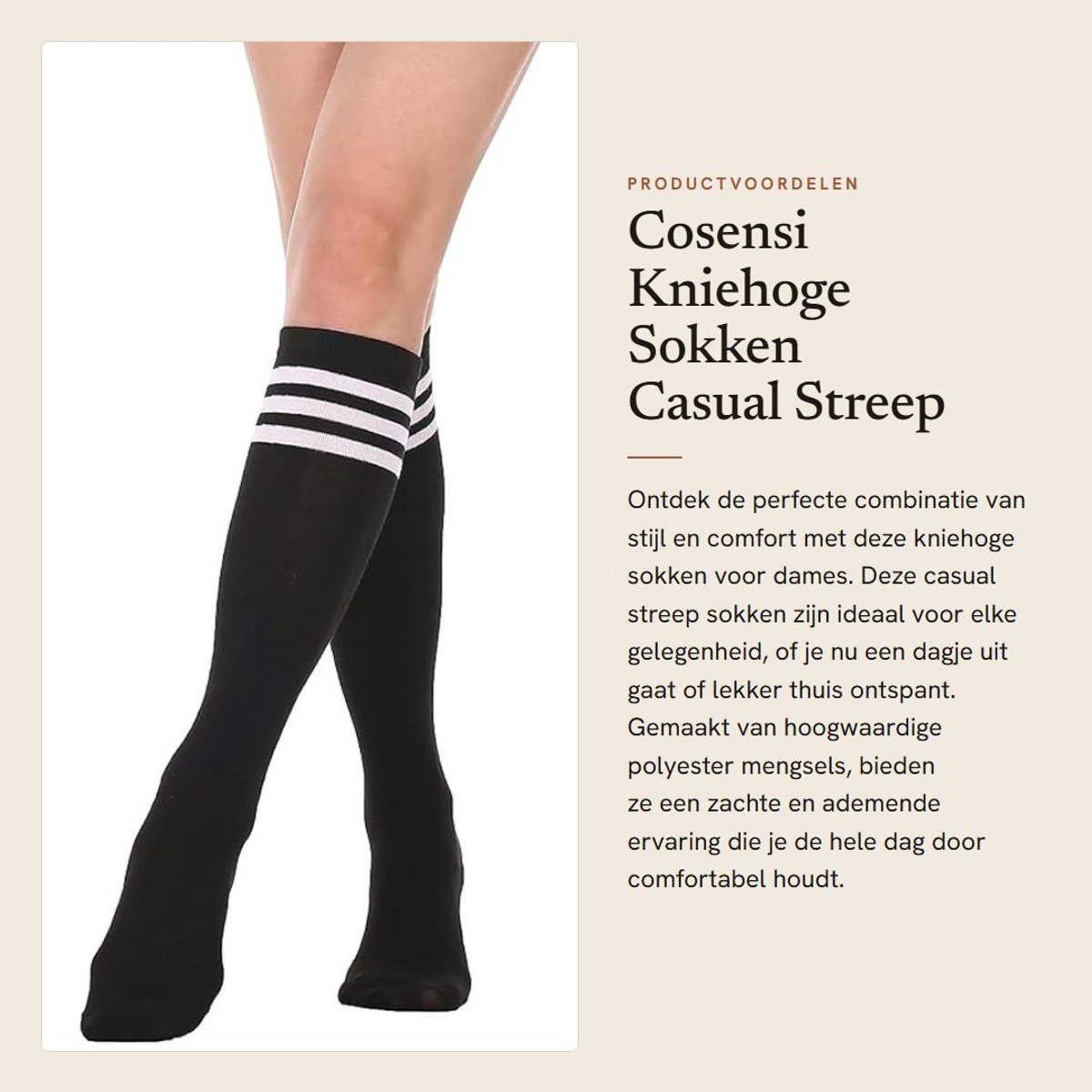 Dailygoods- Kniehoge Sokken Zacht en Stretchy - Dames Kousen - Casual Streep - Lange Kousen - 3 Paar - Ademend en Duurzaam