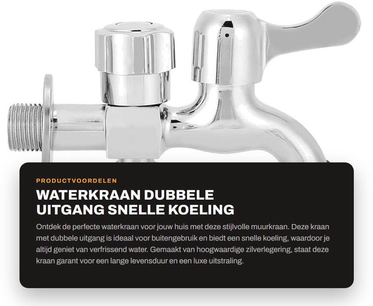 Dailygoods- Kraan Muurmontage - Dubbele Uitgang - G1/2 Inch - Zilverlegering - Snelle Koeling - Luxe Stijl - 100% Nieuw - Wandkraan