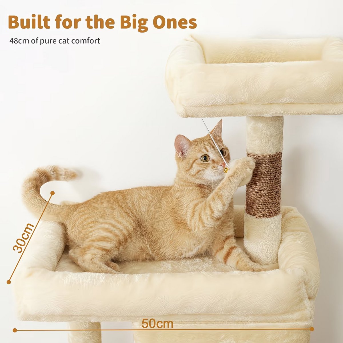 NordPaw® XXL Kattenboom 173 cm – Krabpaal met 2 Kattenhuizen, Hangmat, Krabhelling & Groot Ligplatform – Geschikt voor 5 Katten – Beige – foto 2