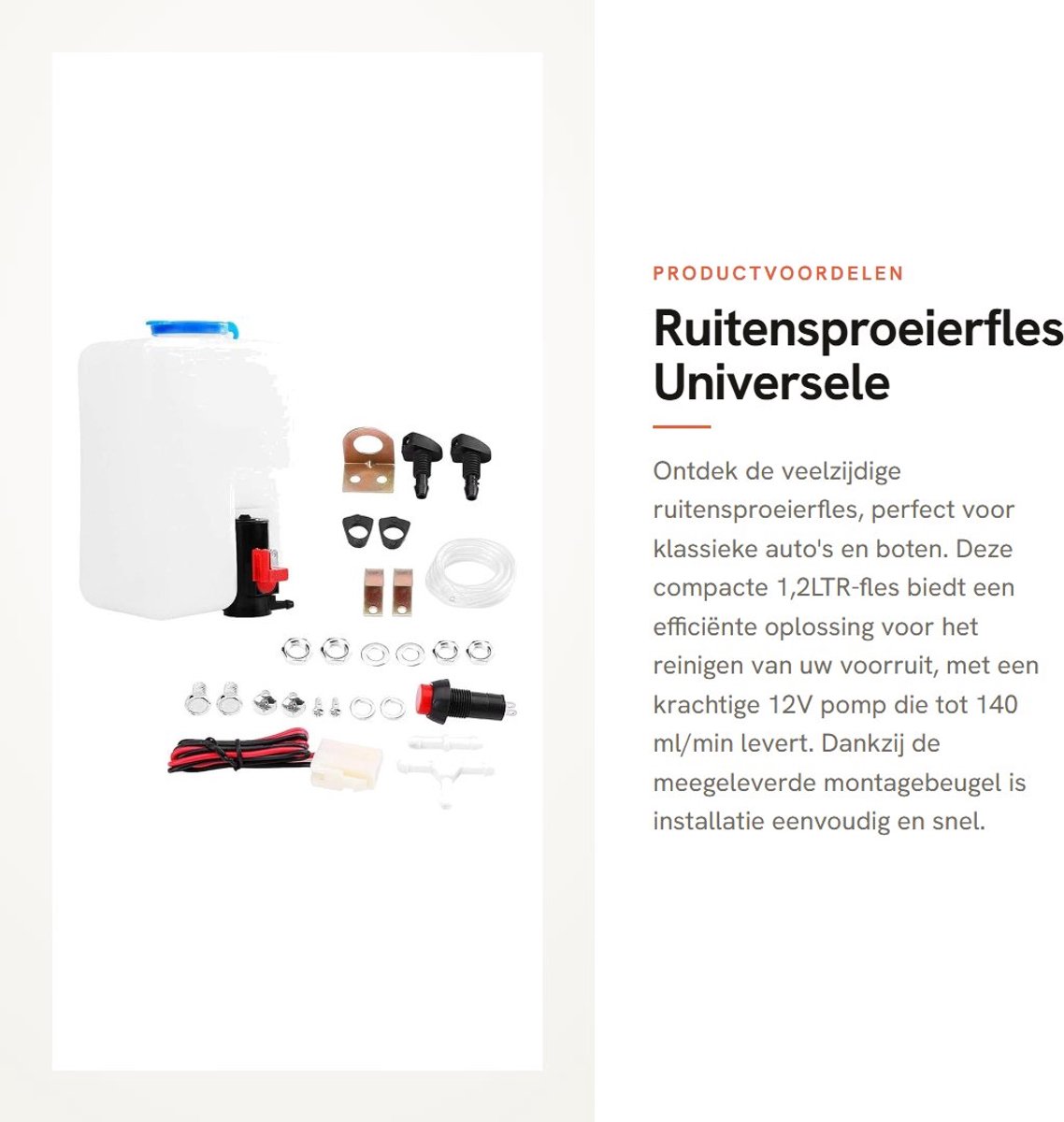 Dailygoods- Ruitensproeierfles Universeel - Ruitensproeiertank - 12V Pomp - 1,2LTR Fles - Montagebeugel - Complete Accessoires - Ruitensproeiersysteem