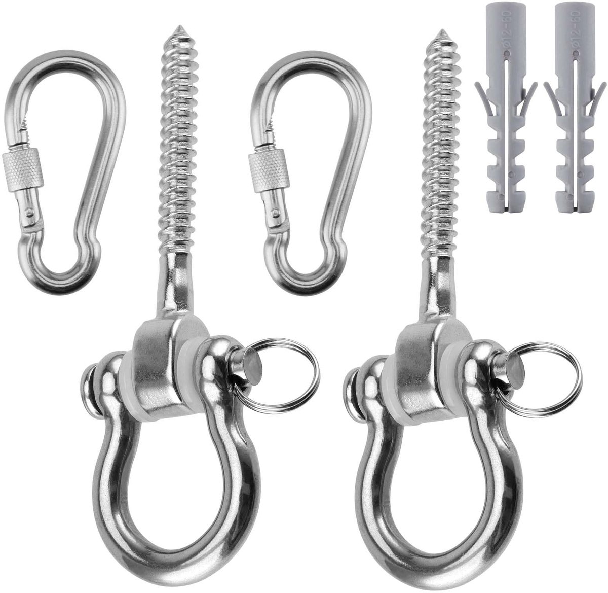 Dailygoods- Schommelhaak voor zware belasting - 2 stuks roestvrij staal - Hanger 180° - Inclusief karabijnhaken - Geschikt voor houten balken - Afmetingen 12,5 x 4,1 cm - Hanghaak