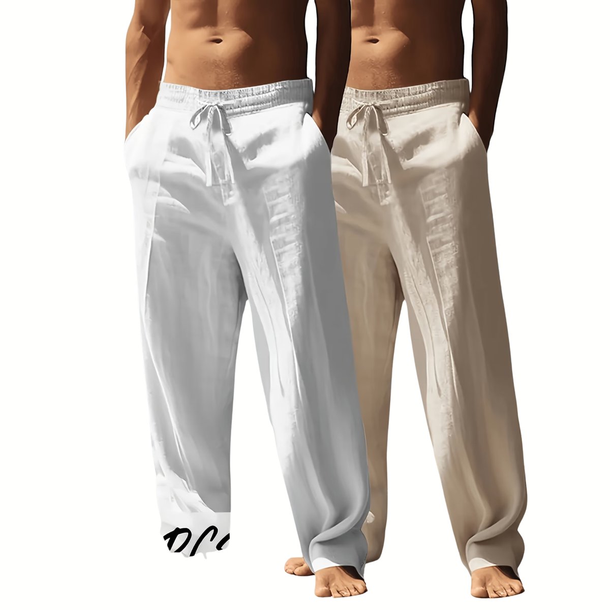 Currero Linnen Broek Heren Zomerbroek Volwassenen Lange Broek Pantalon Strandbroek Zomer Ibiza Stijl + Khaki