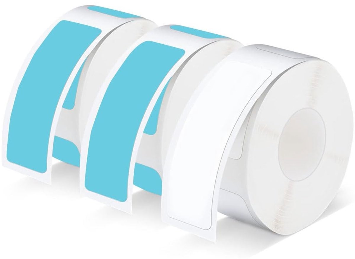 Dailygoods- Labeltape 3 Rollen - Zelfklevend - 160 Etiketten/Rol - Wit/Blauw - 12 x 40 mm - Thermisch