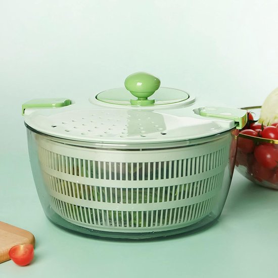 Slacentrifuge Groentedroger - Handmatige Salade Wasmachine - Groenten Drogen - Spatwaterdicht Deksel - 4L Capaciteit - Groen — afbeelding 2