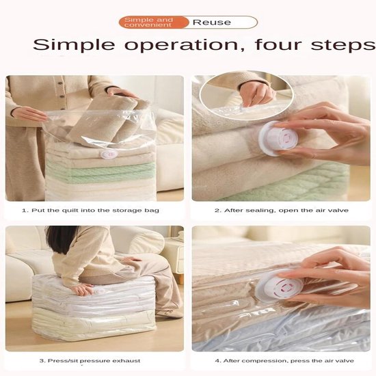 Vacuüm Seal Zakken - Kleding Compressie Tas - Ruimte Besparen - Pompvrije Compressie - 4 Stuks - Niet gespecificeerd — afbeelding 5