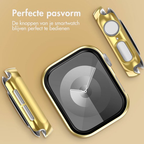 Gouden Apple Watch hoesje en twee losse bandjes, perfecte pasvorm.