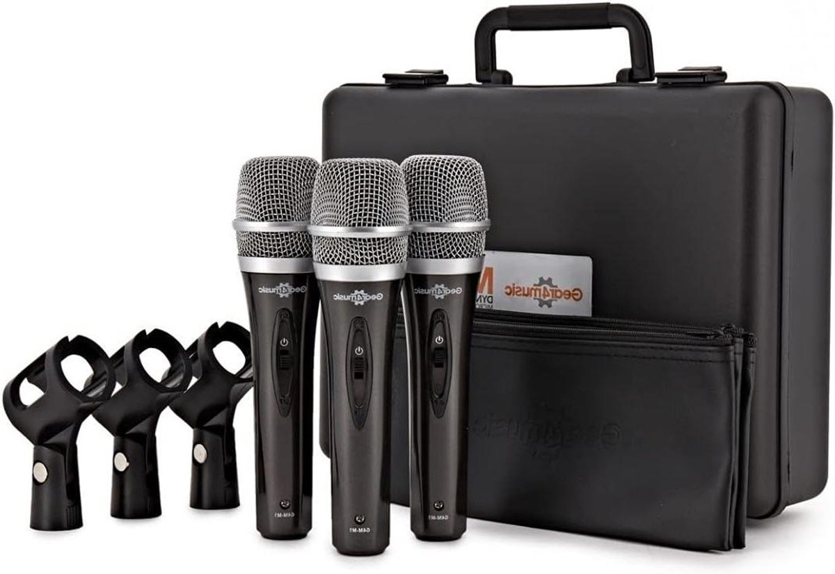 Dynamische Zangmicrofoons - Set van 3 - Live Optredens - Met Mute Schakelaar - 30 x 24 x 8 cm