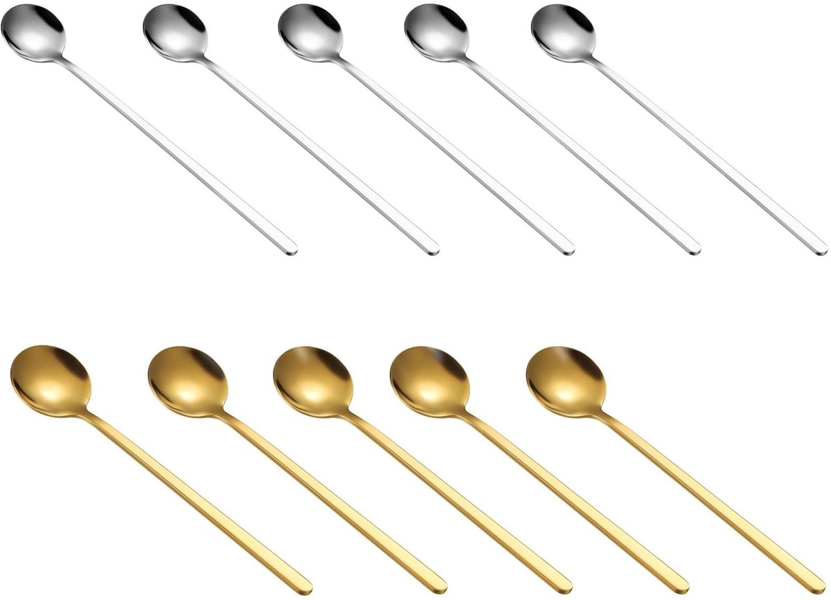Dailygoods- Lepelset 10 Stuks - Roestvrij Stalen Koffielepels - Goud/Zilver - Vaatwasmachinebestendig - 15 cm Lange Lepel - Stijlvol en Duurzaam - Koffielepel