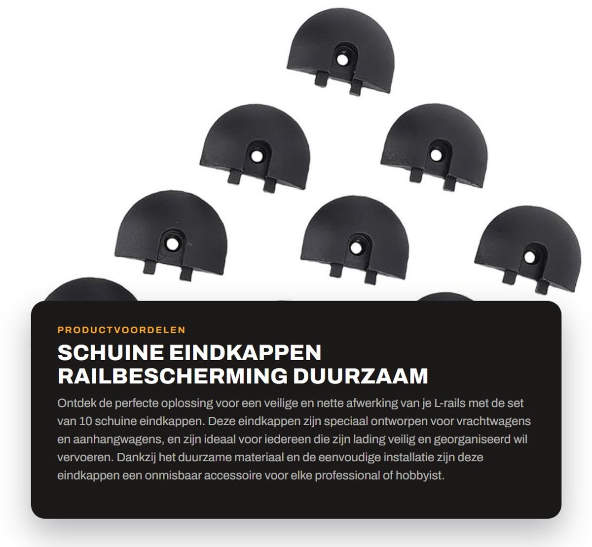 Dailygoods- Schuine Eindkappen Set van 10 - Bescherming tegen Vuil - Duurzaam Materiaal - Eenvoudige Installatie - Verhoogde Veiligheid - Geschikt voor Aluminium L-rails - Railkappen