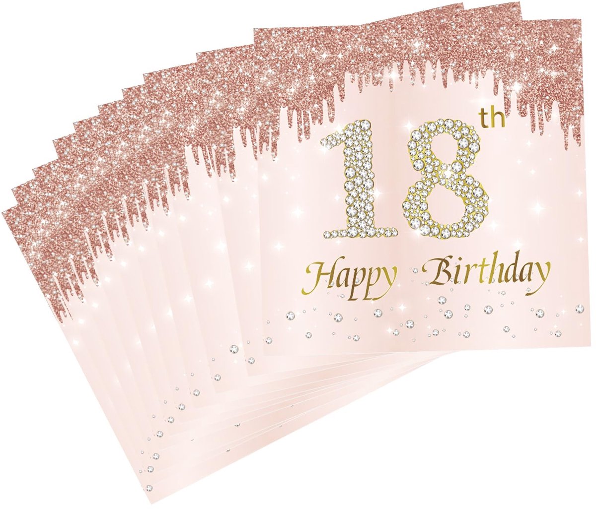 Dailygoods- Servetten 40 stuks - Roségouden 18e Verjaardag - Papieren Servetten - Tafeldecoratie - Thema Servetten - 16,5 x 16,5 cm - Feestservetten