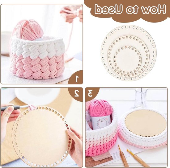 Set van 6 Houten Mandjes voor Haakprojecten en Creatieve Knutselactiviteiten 10/15/20/25/30 cm — afbeelding 3