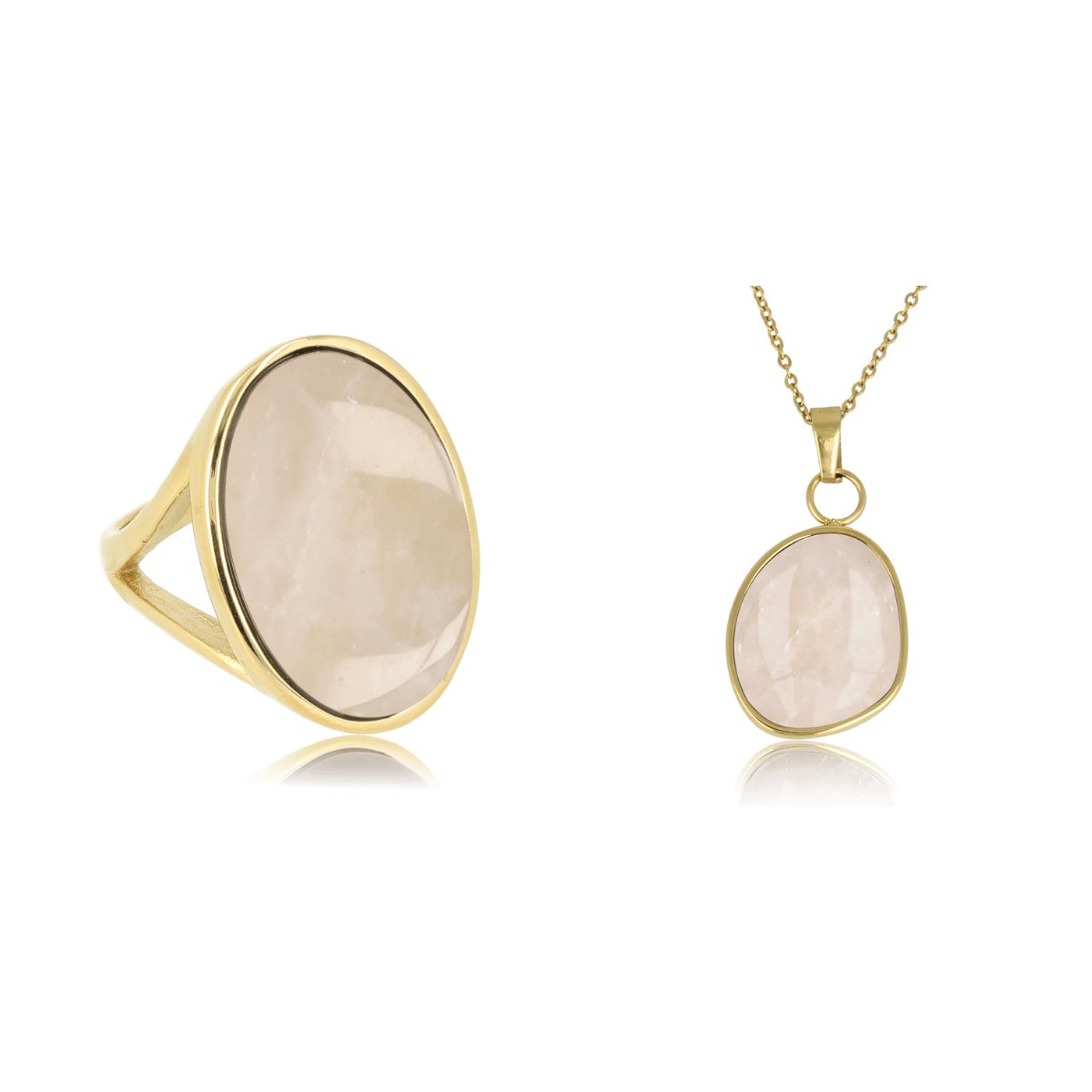 My Bendel - Set Rose Quartz Edelsteen - Goudkleurig - met Luxe Cadeauverpakking | Sieraden Voor Dames | Maat 18.00 Mm / Maat 57