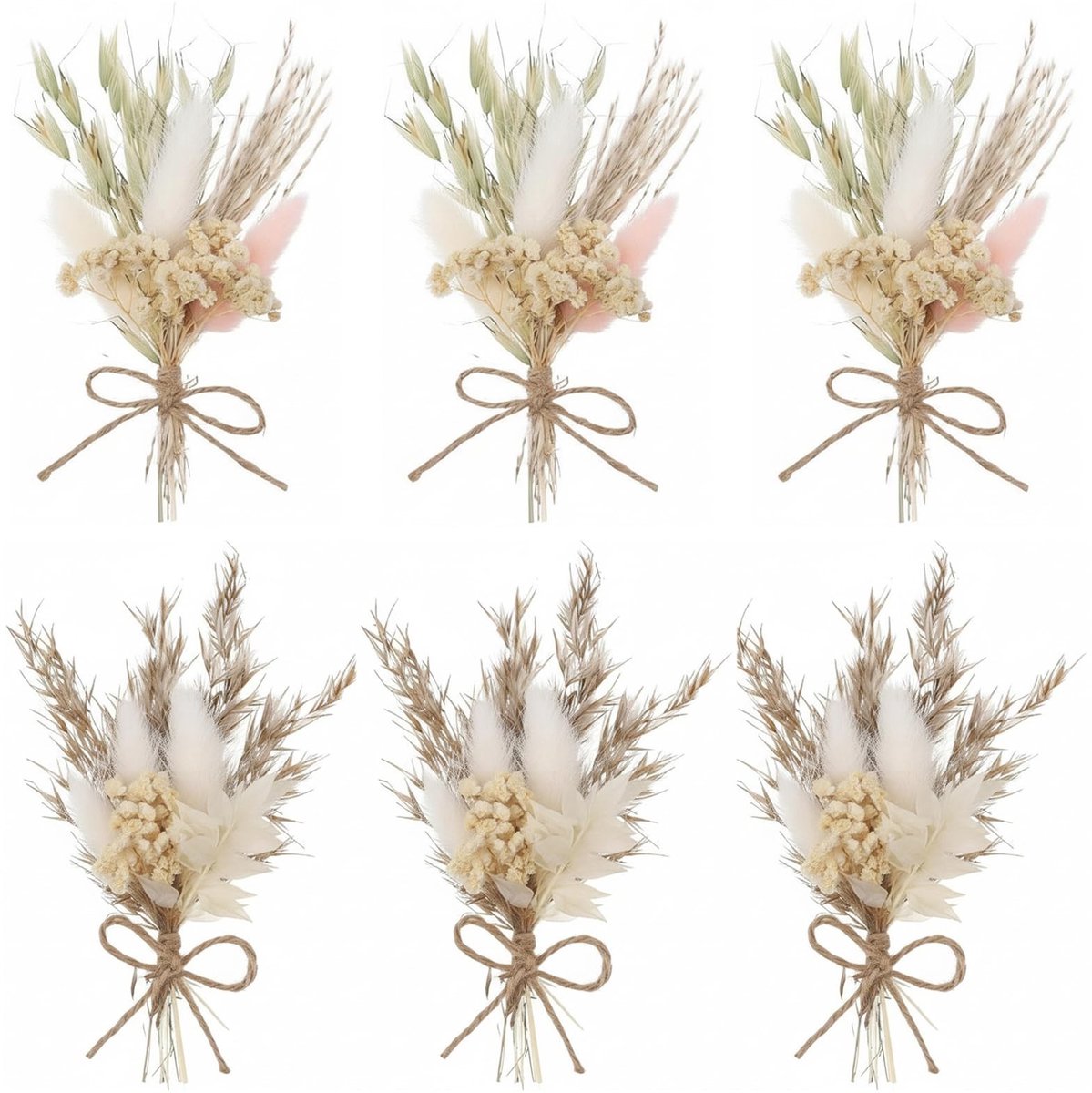 Dailygoods - 6 Stuks Mini-Droogbloemen Boeketten - Decoratieve Bloemen voor Bruiloft en Thuis