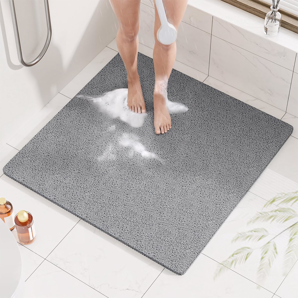 Antislip Douchemat Badkamer Vloermat Waterdichte Douchemat PVC Spiralen Badmat 80×80 cm Grijs Douchevloer Mat
