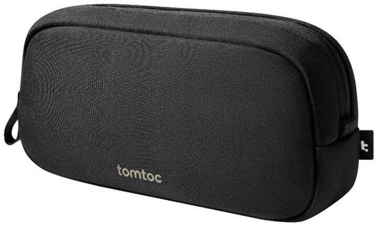 Sac organisateur tomtoc noir, compact et rectangulaire aux coins arrondis, avec une boucle latérale.