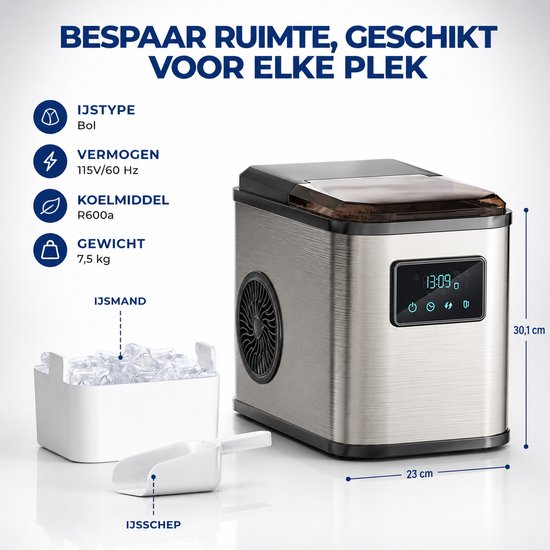 IJsblokjesmachine met Groot Reservoir 2.2L - IJsmachine Zelfreinigend RVS — afbeelding 5