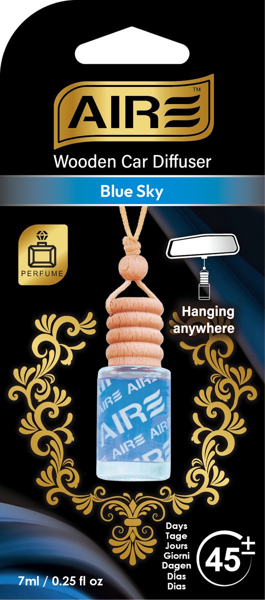 AIRE Luchtverfrisser BLUE SKY Perfume bottle/wood. Werkt ca 45 dagen.
