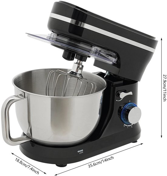 DIMICO - Mixer - Keukenmachine - Keukenmixer met Mengkom - 4,5L - RVS - 1000W - 8 Snelheden - Inclusief Deeghaak, Garde en Klopper van Dimico — afbeelding 2