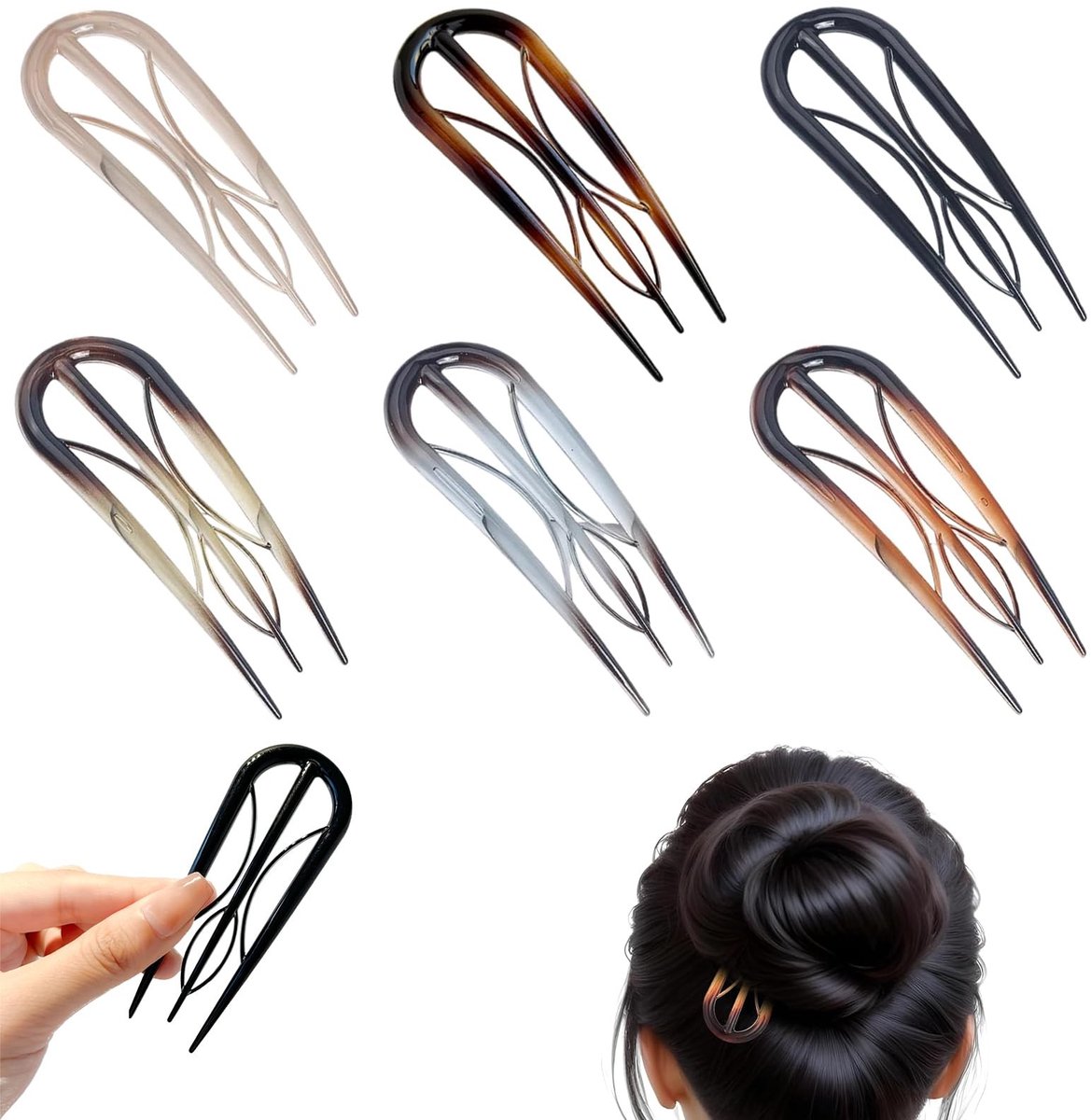 Dailygoods- Haarspelden U-vormig - Grote Franse Haarspelden - Set van 6 - Voor Dikke Haar - Elegant Design - Veilig en Comfortabel - Haarclips
