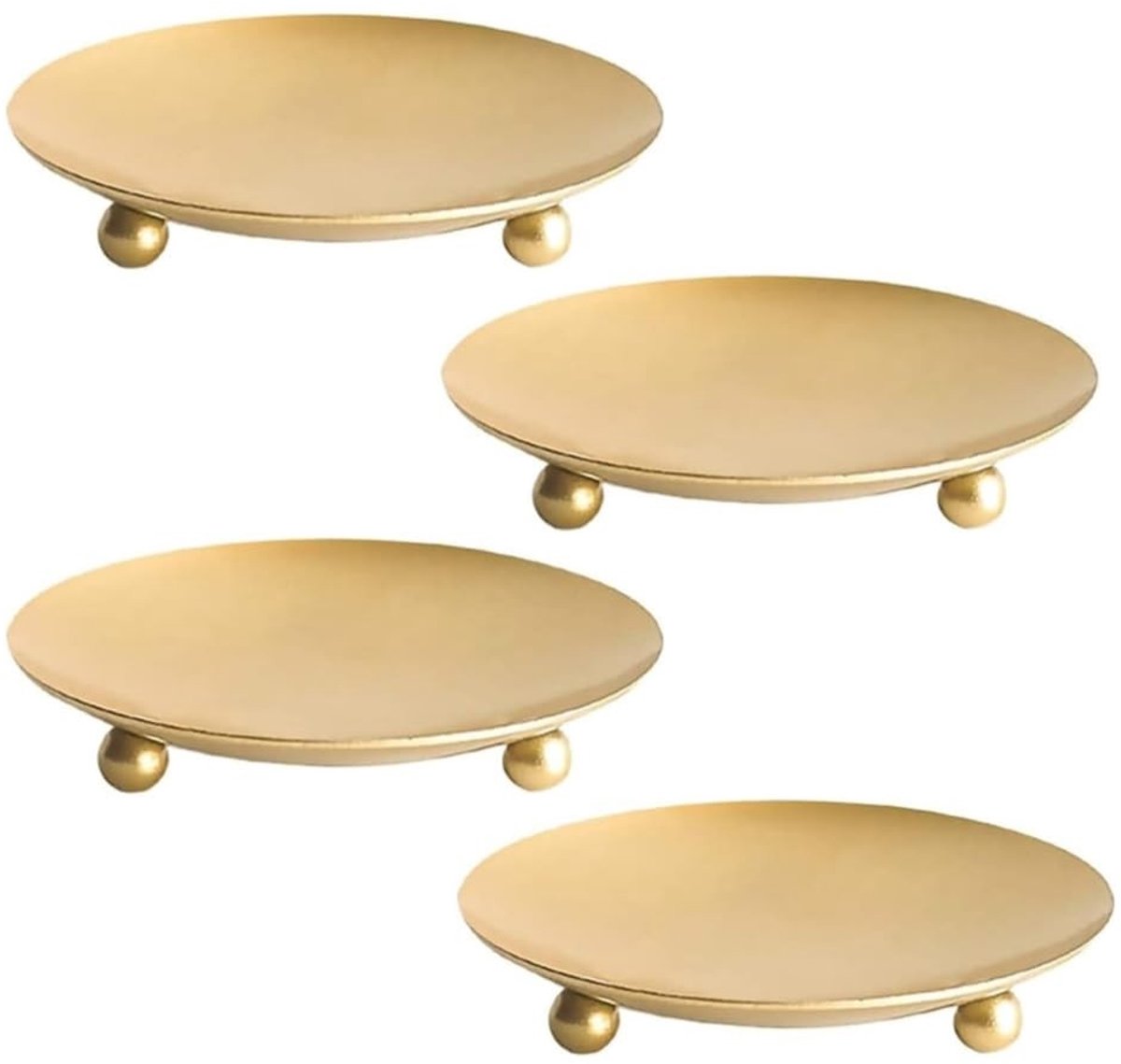 Dailygoods- Stompkaarsenhouders - 4 Stuks - Gouden Kandelaar - Ronde Kaarsenonderzetters - Tafeldecoratie - Modern Design - Ijzer
